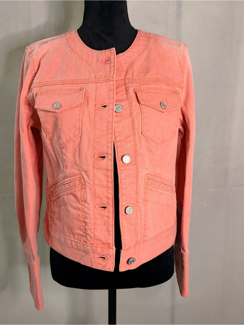GAP Coral Pink Collarless Denim Jacket